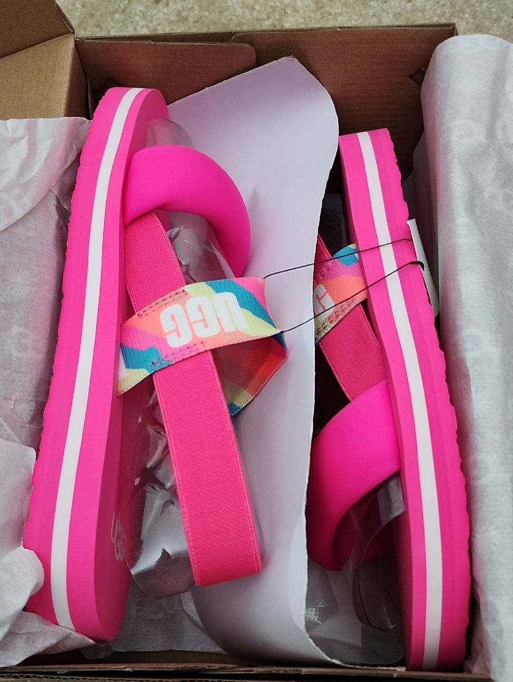 UGG Kids' Hot Pink Platform Slide Sandals